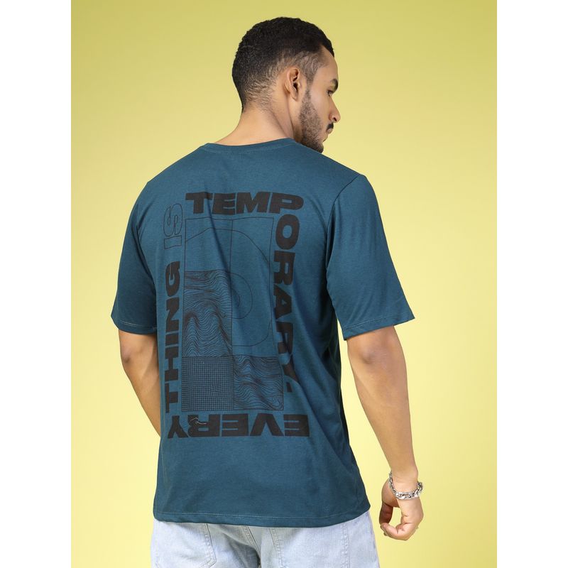 RIGO Men Teal Printed Jersey Oversized T-Shirt (L)