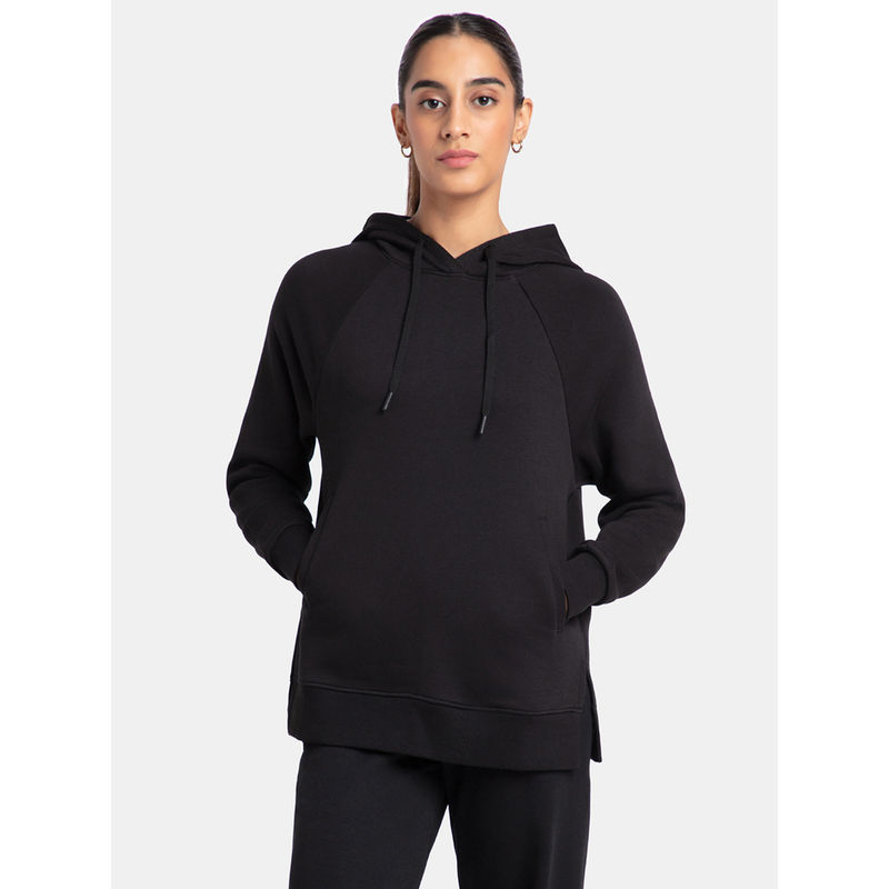 Jockey U107 Women Cotton Fleece Fabric Drop Shoulder Hoodie Sweatshirt - Black (L)