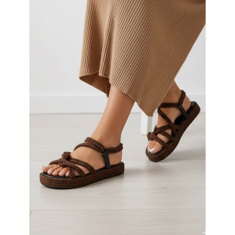 Indifeet Women Brown Rope Boho Sandals (UK 8)