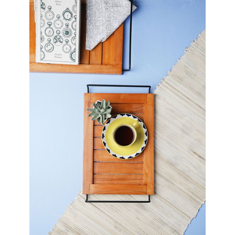 VarEesha Iron Handle Orange Steam Beech Wood Trays Set of Two Buy