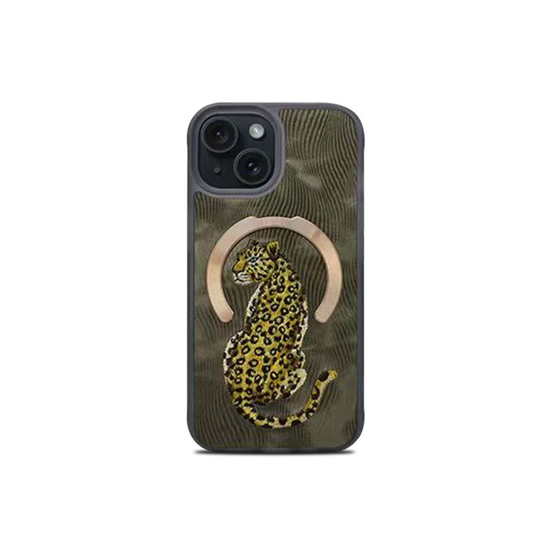 Treemoda Leopard Embroidered Leather MagSafe Case (iPhone 15)