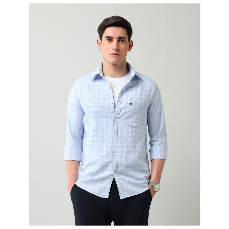 AD By Arvind Modern Slim Fit Checked Light Blue Shirt (40)