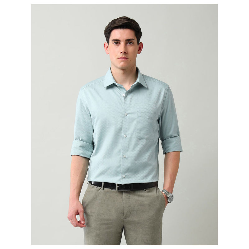 AD By Arvind Aqua Blue Regular Fit Textured Shirt (46)