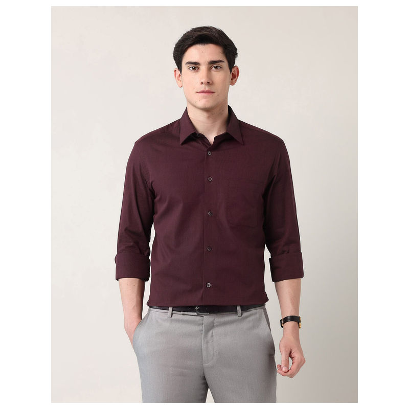AD By Arvind Maroon Regular Fit Solid Shirt (40)