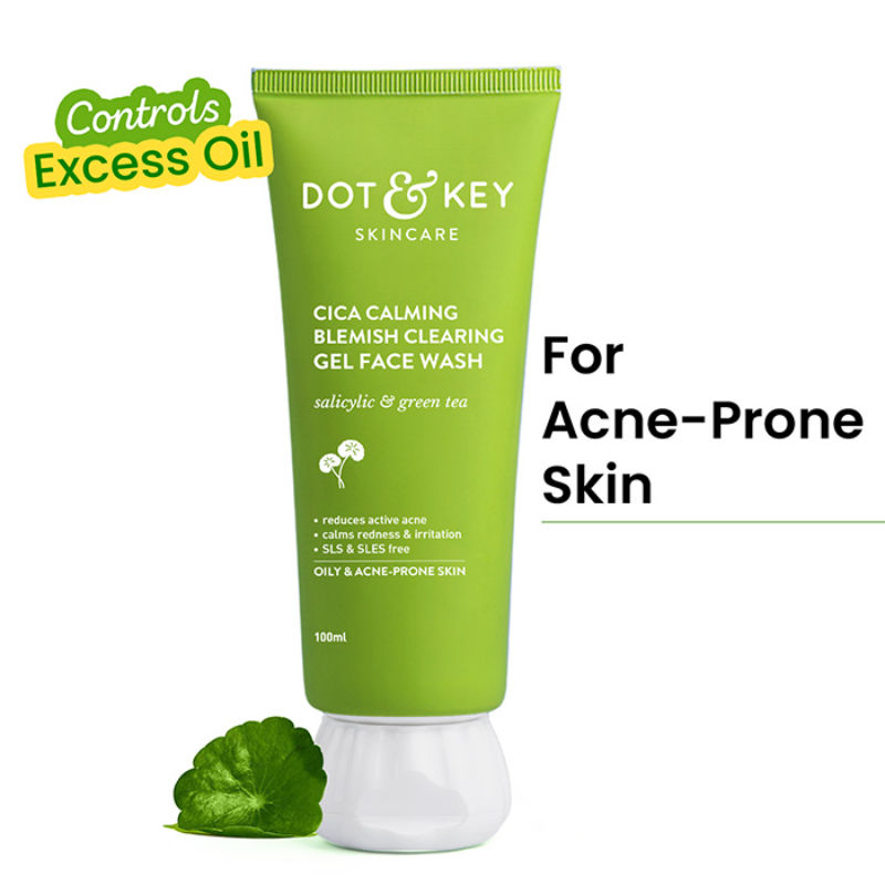 Dot & Key Cica Calming Blemish Clearing Gel Face Wash, Salicylic & Green Tea, Acne & Oil Control