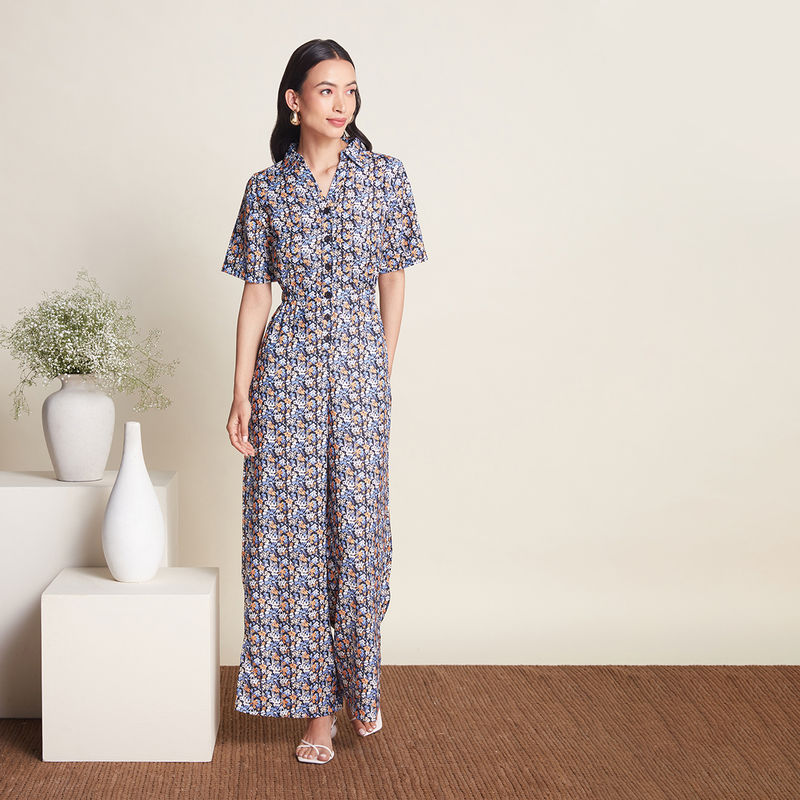 Twenty Dresses by Nykaa Fashion Work Multicolor Floral Printed Collar Wide Leg Jumpsuit (XL)