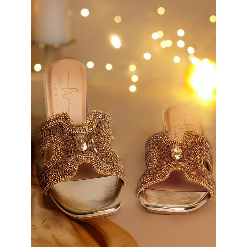 London Rag Women Embellished Block Sandals Heels - Gold (EURO 36)