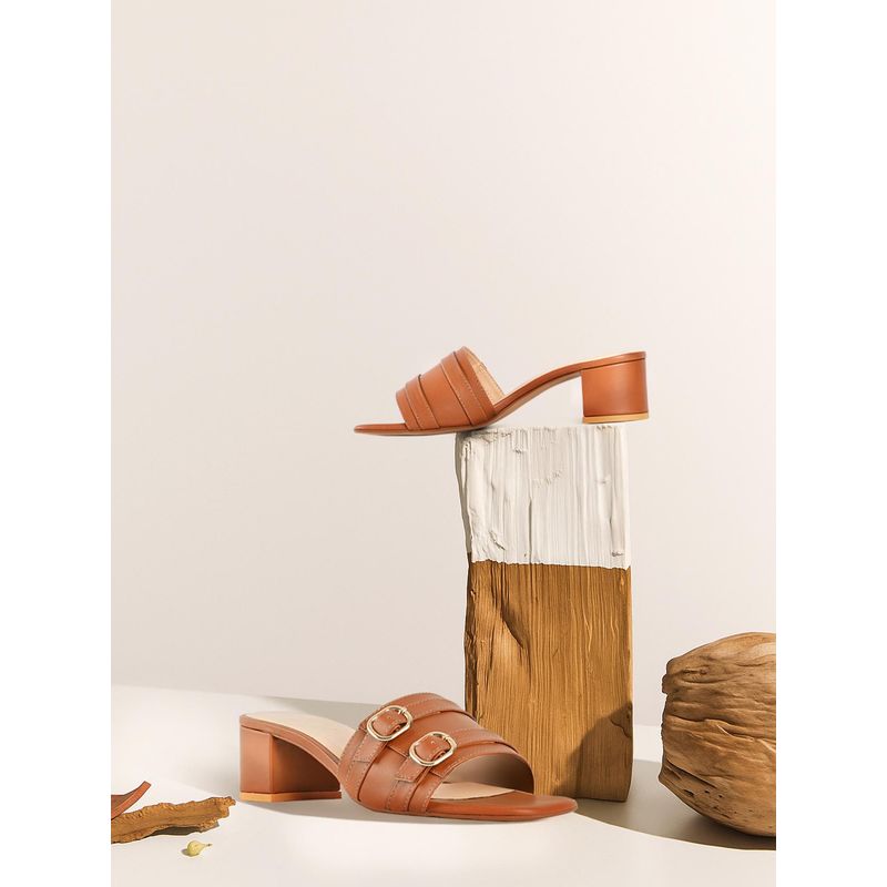 London Rag Women Double Buckle Strap Sandals Heels - Tan (EURO 36)