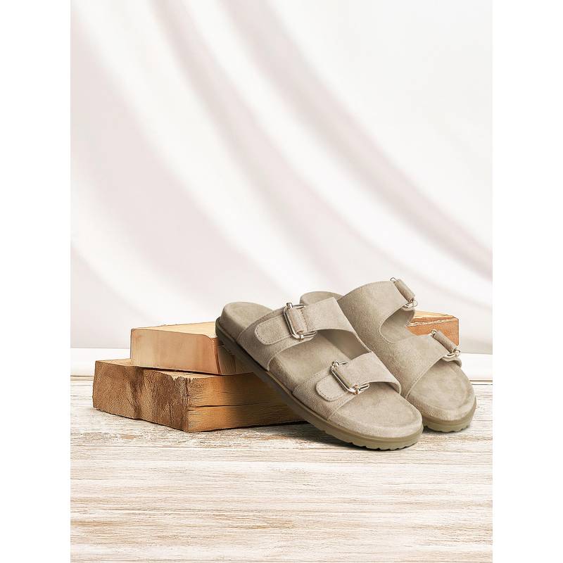 London Rag Women Microfiber Buckle Detail Sandals - Beige (EURO 41)
