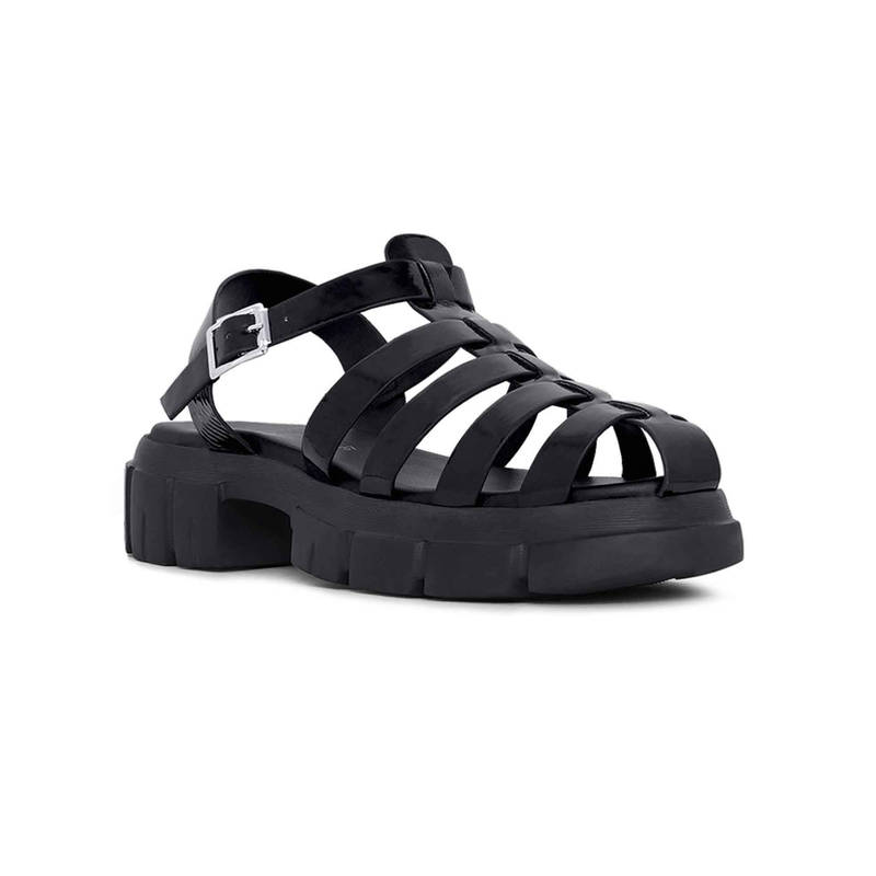 London Rag Women Round Toe Strappy Sandals - Black (EURO 37)