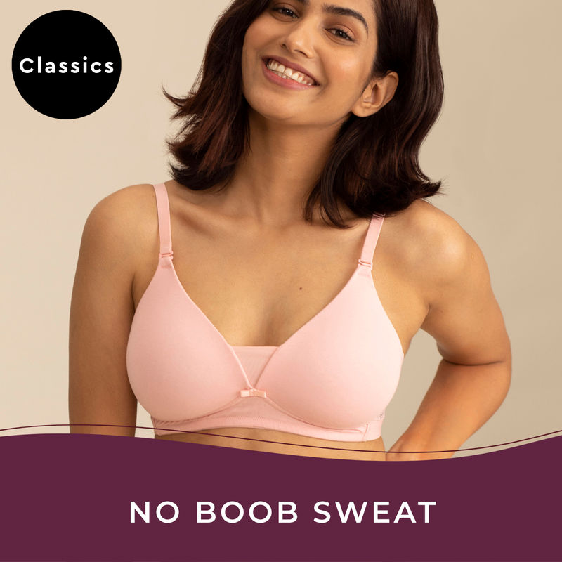 Nykd by Nykaa Breathe Cotton Padded Wireless Triangle T-Shirt Bra 3/4th Coverage - Pink NYB003 (32D)