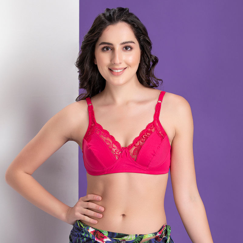 Buy Clovia Cotton Spandex Solid Non-Padded Full Cup Wire Free Everyday Bra  - Dark Pink Online