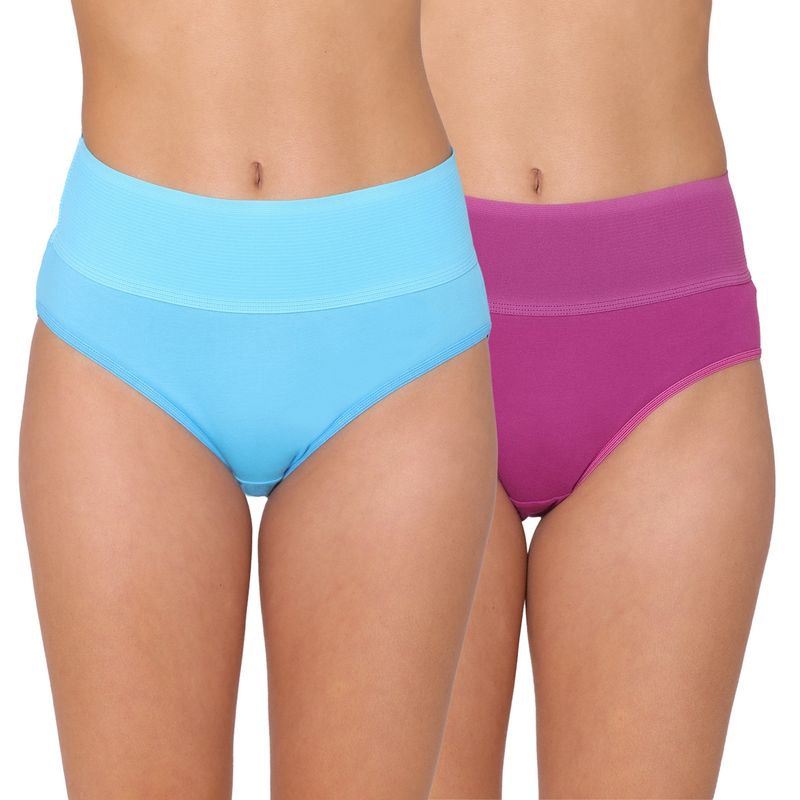Groversons Paris Beauty High Waisted Cotton Stretch Briefs For Women - Multi-Color (Pack Of 2) (M)