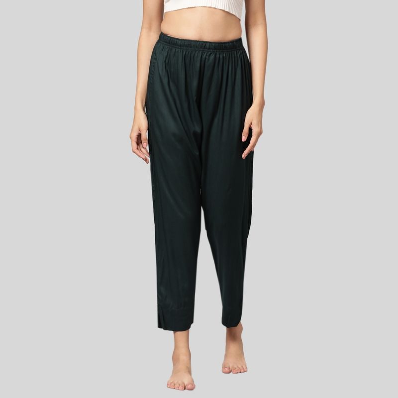 Kryptic Womens Bottle Green Solid Viscose Light Weight Lounge Pant (S)