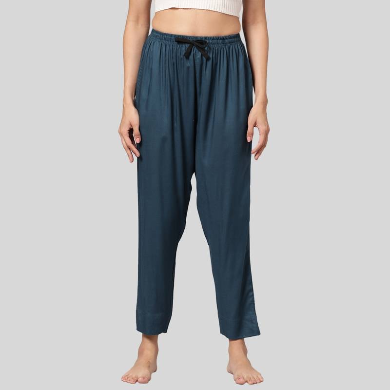 Kryptic Womens Teal Blue Solid Viscose Light Weight Lounge Pant (S)