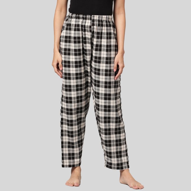 Kryptic Womens Black 100 Percent Cotton Woven Checked Regular Fit Pyjama (XL)