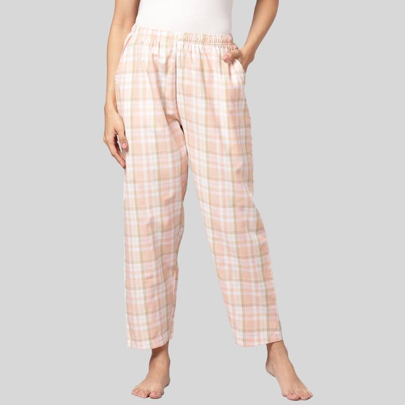 Kryptic Womens Pink 100 Percent Cotton Woven Checked Regular Fit Pyjama (2XL)