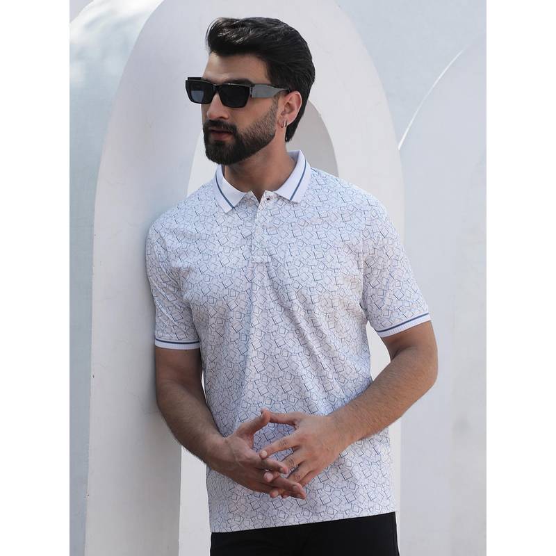 CRIMSOUNE CLUB Blue Printed Polo T-Shirt (S)