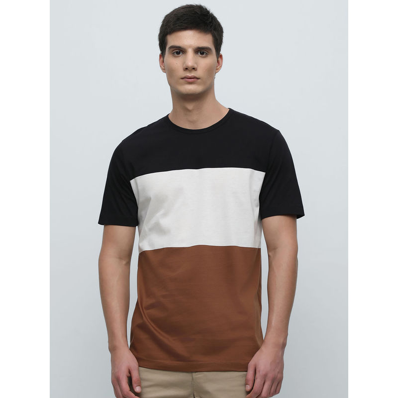 Selected Black Colour Blocked Crew Neck T-Shirt (S)