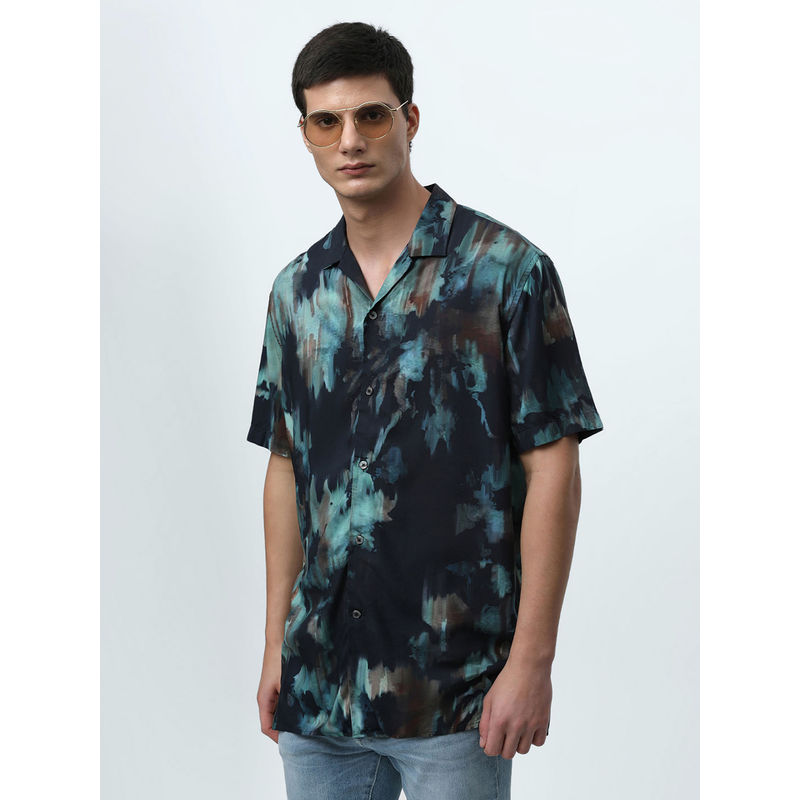 Selected Black Printed Short Sleeves Shirt (XL)