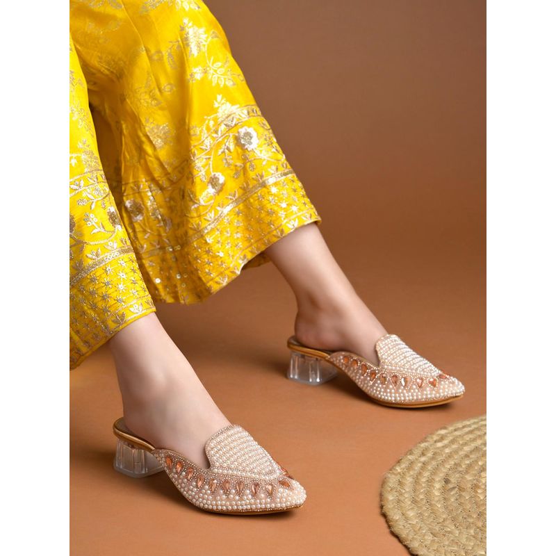 Shoetopia Women Rose-Gold Mules Heels (EURO 36)