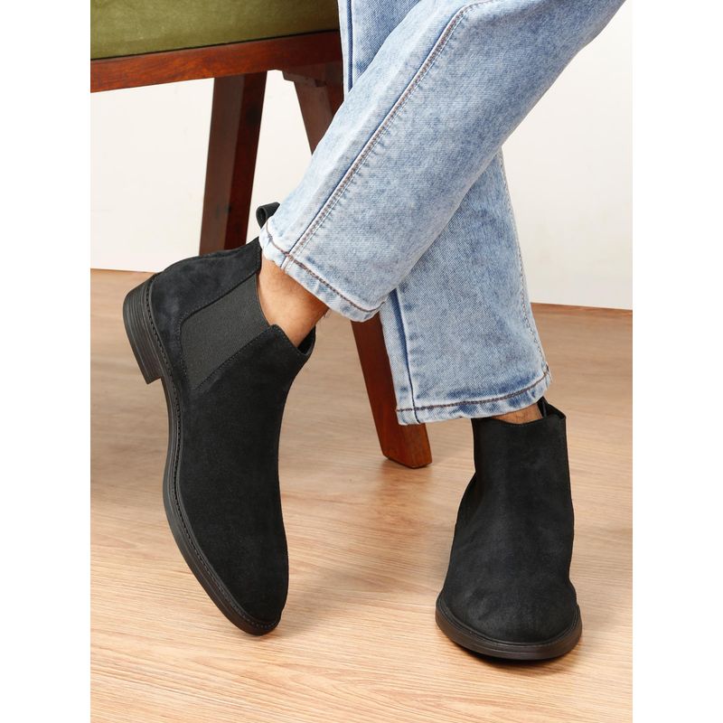 Teakwood Men Black Suede Leather Chelsea Boots (EURO 43)