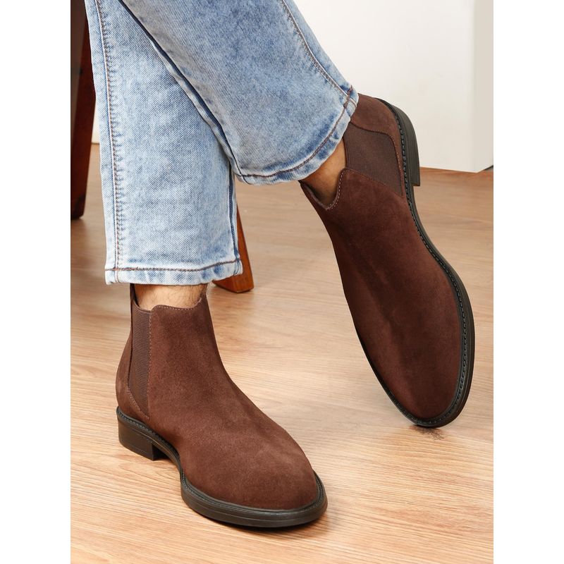 Teakwood Men Brown Suede Leather Chelsea Boots (EURO 41)