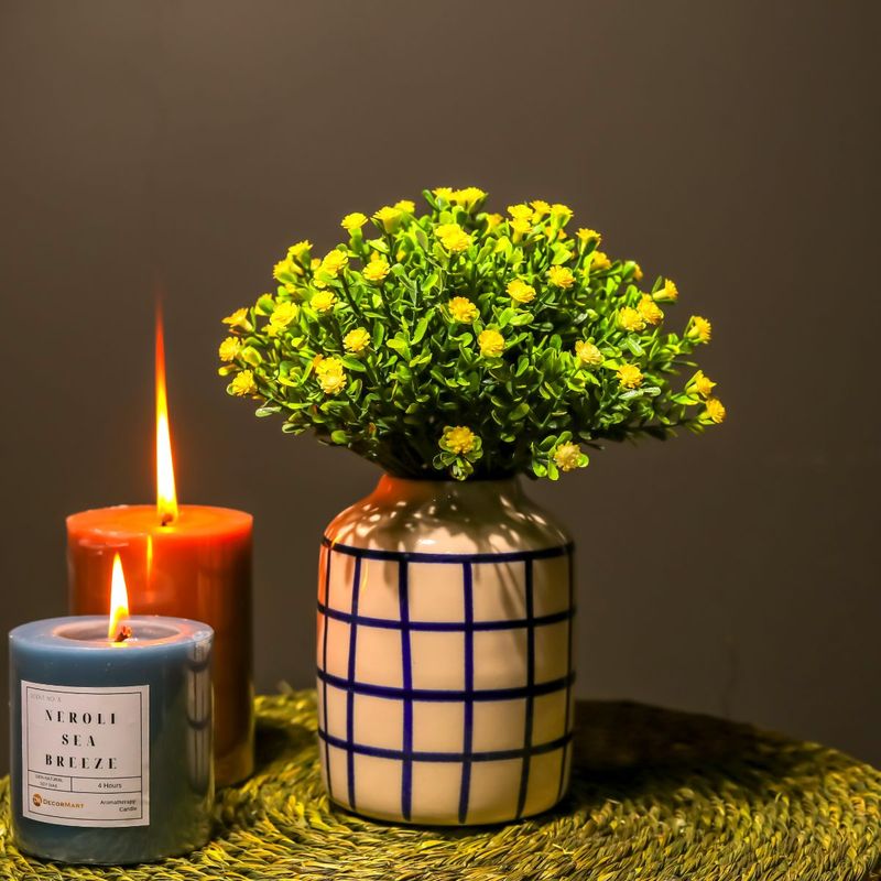 Buy The Decor Mart Blue Checked Vertical Ceramic Vase Online