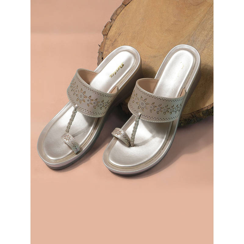 Bata Grey Womens Wedges Toe Ring Heels (UK 4)