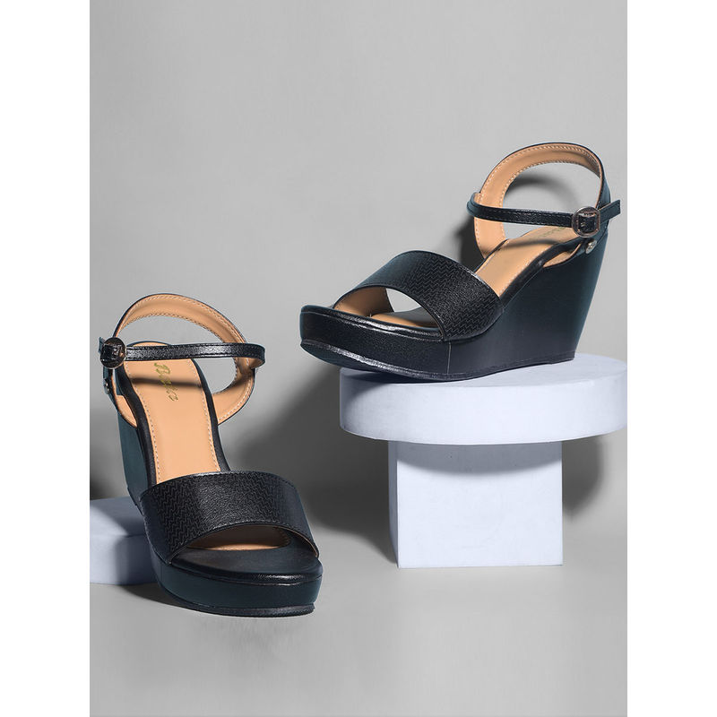 Bata Black Stylish Wedge Sandals for Women (UK 4)