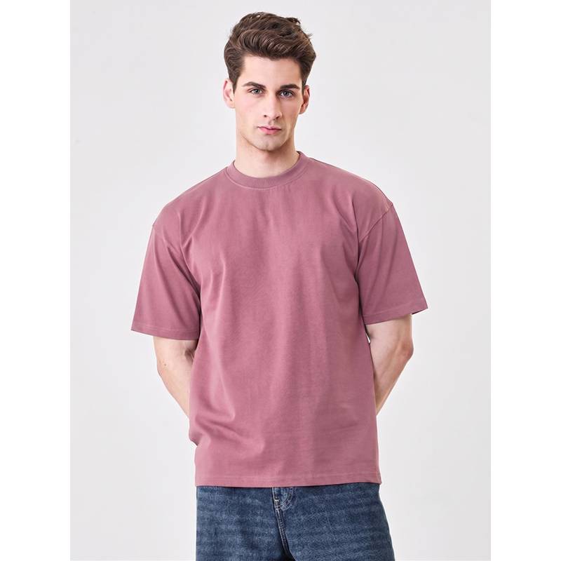 RHINO CULT Pink Cotton Solid T-Shirt (L)