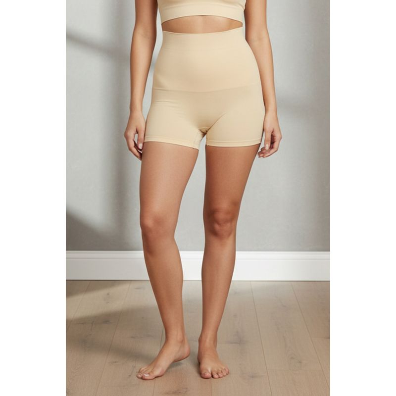 Zivame Everyday Shaping Cotton Midwaist Seamless Boyshort Panty - Skin (L)