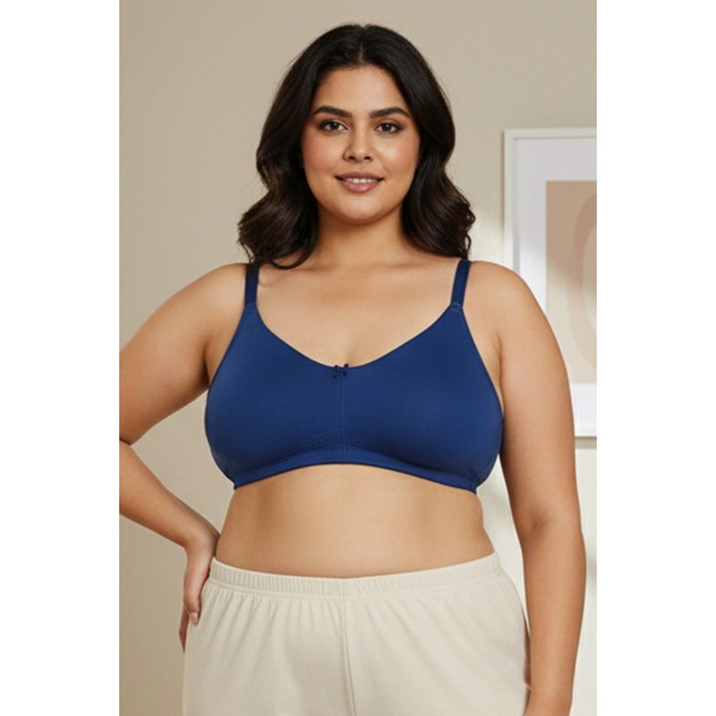 Zivame Double Layered Wirefree No Sag Bra - Navy Peony (34E)