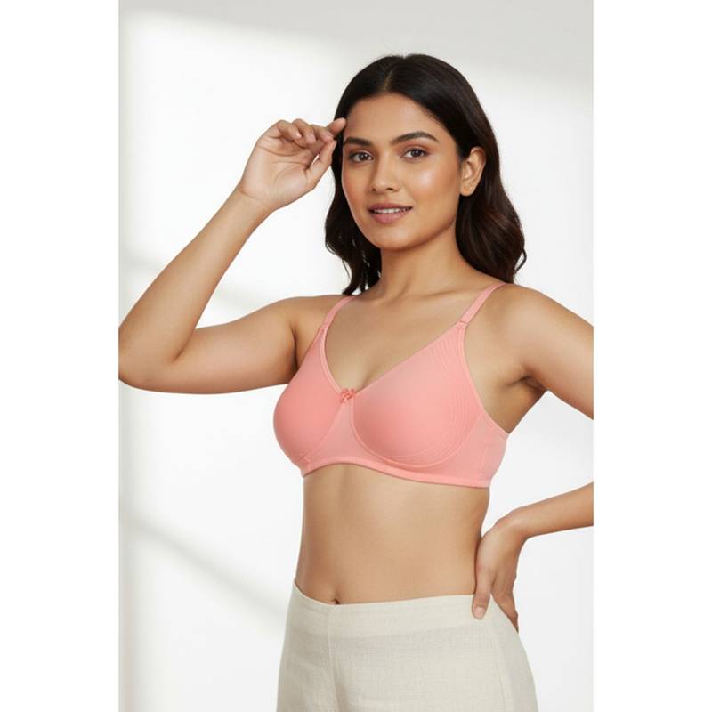 Zivame Rosaline Basics Double Layered Non Wired 3/4th Coverage Bra - Salmon Rose (32C)