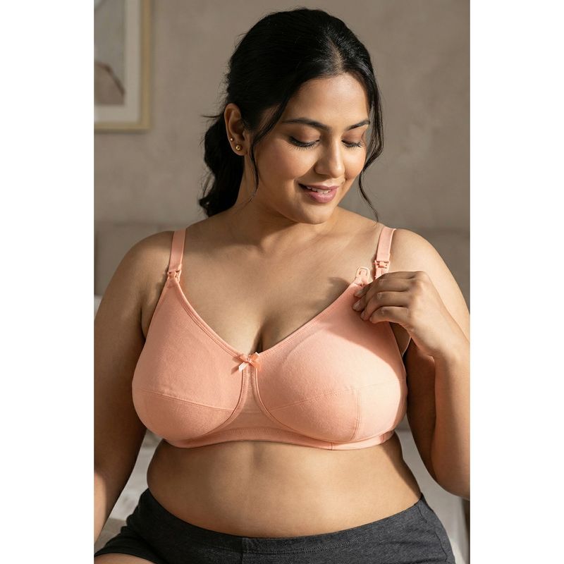 Zivame Curvy Double Layered Non Wired Full Coverage Maternity/nursing Bra - Peach (36DD)