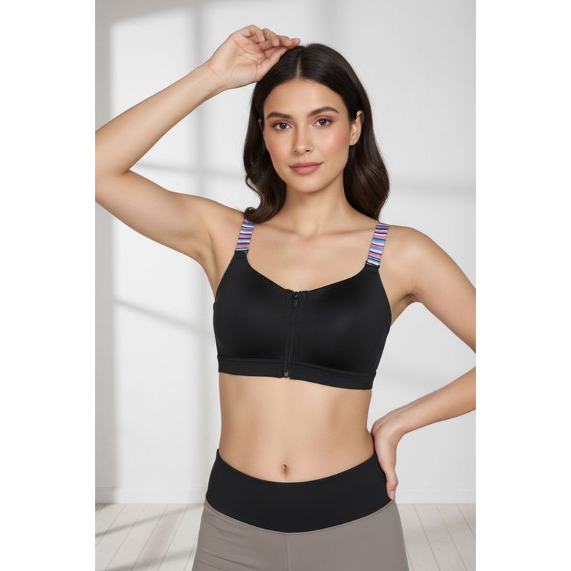 Zivame Zelocity High Impact Quick Dry Front Opening Sports Bra - Jet Black (34C)