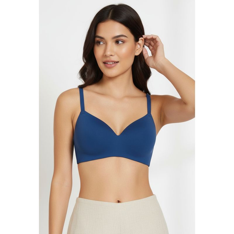 Zivame Beautiful Basics Padded Non Wired 3-4th Coverage T-Shirt Bra - Navy Peony (38D)