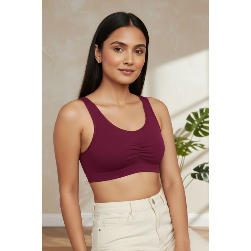 Zivame Double Layered Full Coverage Non Wired Pull-On Home Bra - Plum (S)