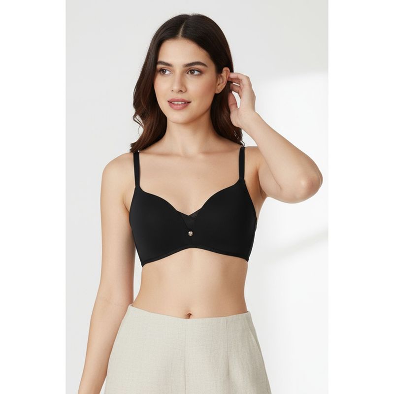 Zivame Beautiful Basics Non Wired Medium Coverage Push-Up Bra - Anthracite (30C)