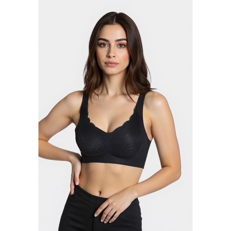 Zivame Seamless Collective Padded Lace Bra - Black (L)