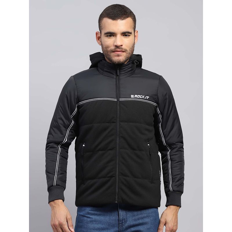 Rock.it Men Black Smart Fit Colorblock Stand Collar Full Sleeve Jacket (M)