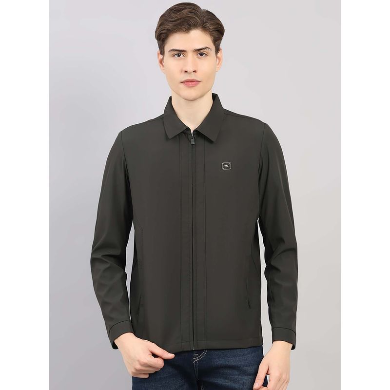 Monte Carlo Men Green Regular Fit Solid Stand Collar Full Sleeve Jacket (L)