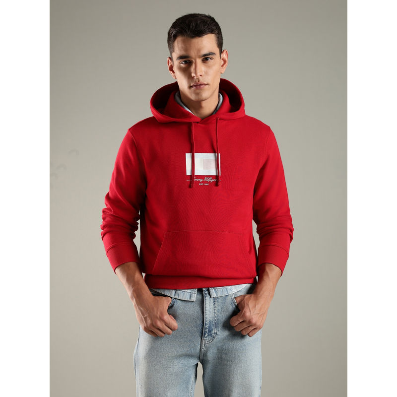 Tommy Hilfiger Red Logo Regular Fit Cotton Hoodie (2XL)