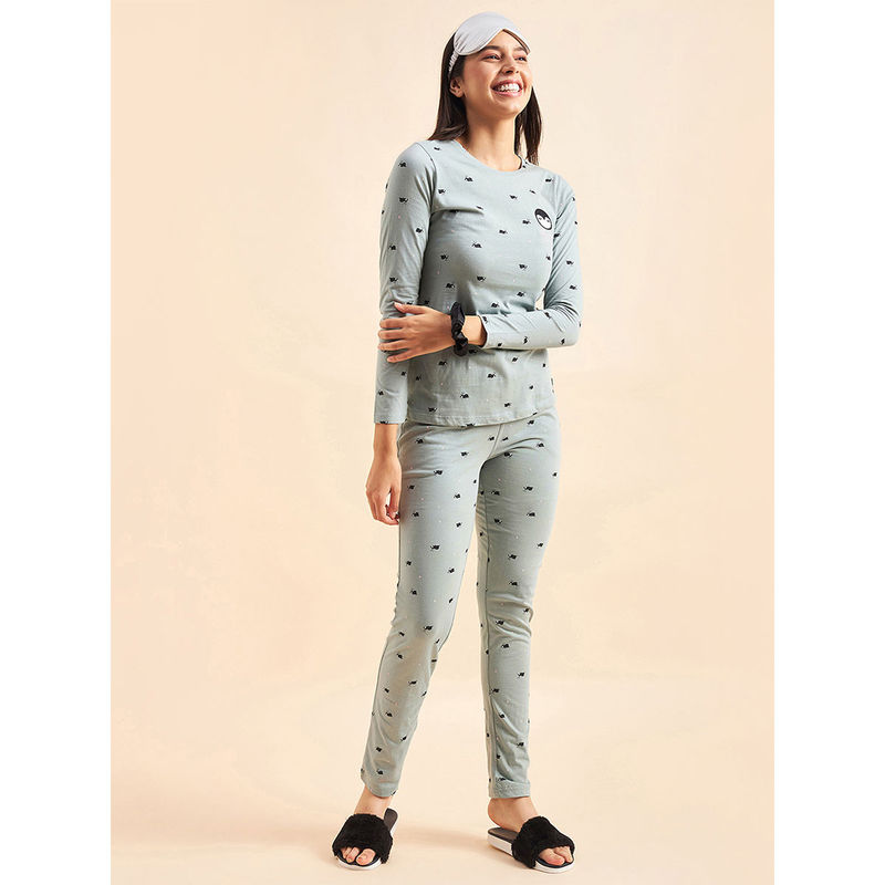 Sweet Dreams Green Women Printed Full Sleeves Nightsuit (Set of 2) (2XL)