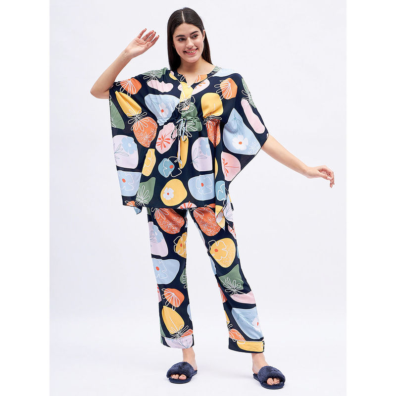 Sweet Dreams Navy Blue Women Floral Print Nightsuit (Set of 2) (L)