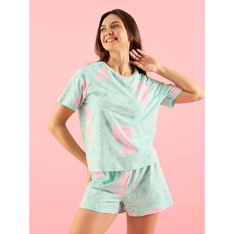 Sweet Dreams Blue Snoopy Style'in Shorts Nightsuit (Set of 2) (XS)