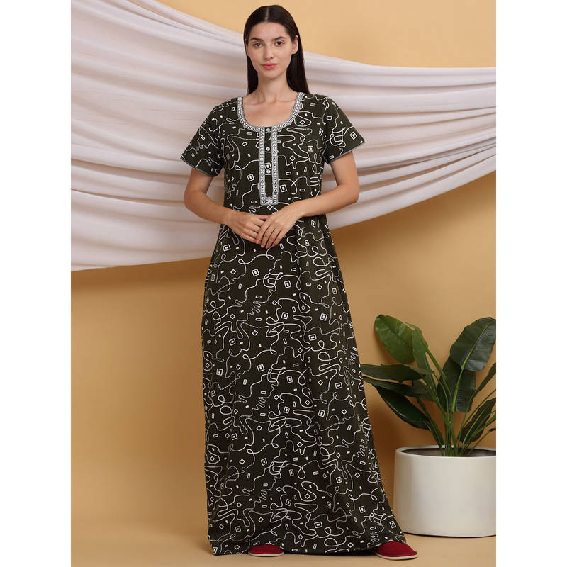 Sweet Dreams Green Women Printed Night Dress (XL)