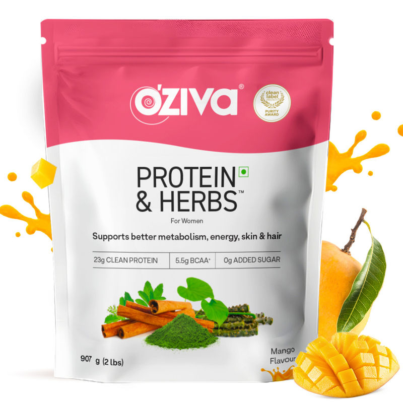OZiva Protein & Herbs Women, Protein with Multivitamins for Better Metabolism, Skin & Hair, Mango