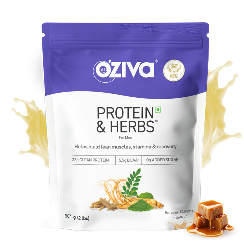 Oziva Protein & Herbs For Men, For Lean Muscle, Better Stamina and Recovery, Banana Caramel