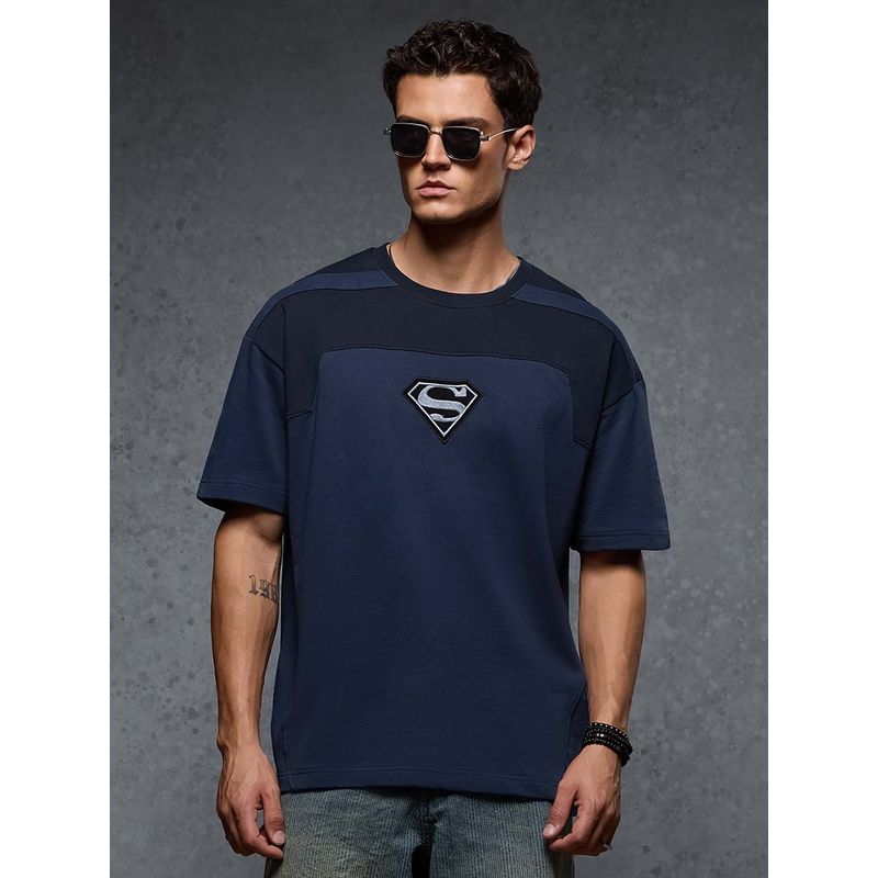 The Souled Store Official Superman Blue Suit Men Oversized T-Shirt (M)